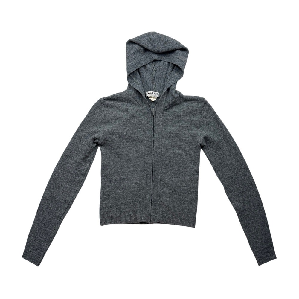 Vintage Y2K Bebe Gray Knit Zip Hoodie Sweater Juniors XS/S